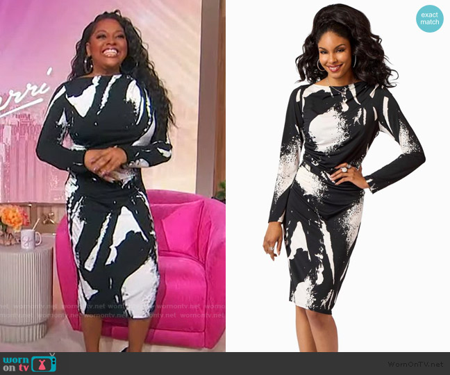 Vivica A. Fox Collection Mock-Neck Ruched Knit Midi Dress worn by Sherri Shepherd on Sherri