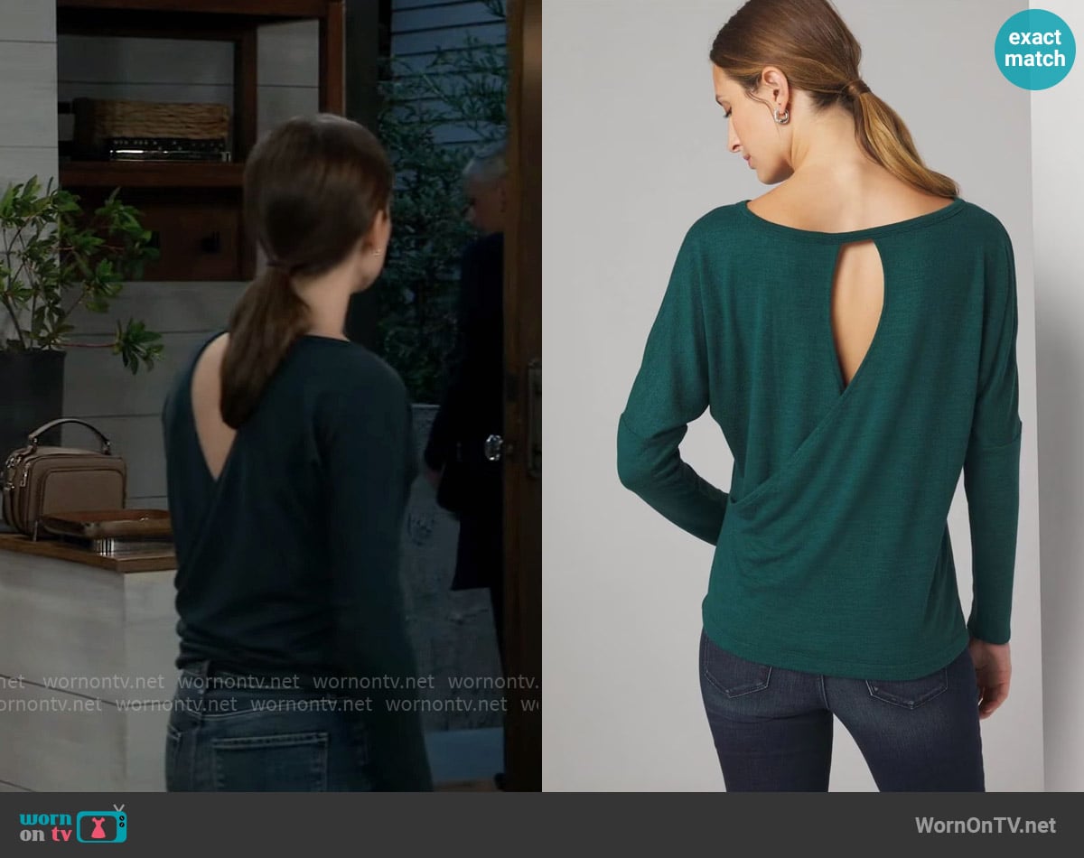 White House Black Market Long Sleeve Knit Top with Cutout Back worn by Willow Tait (Katelyn MacMullen) on General Hospital
