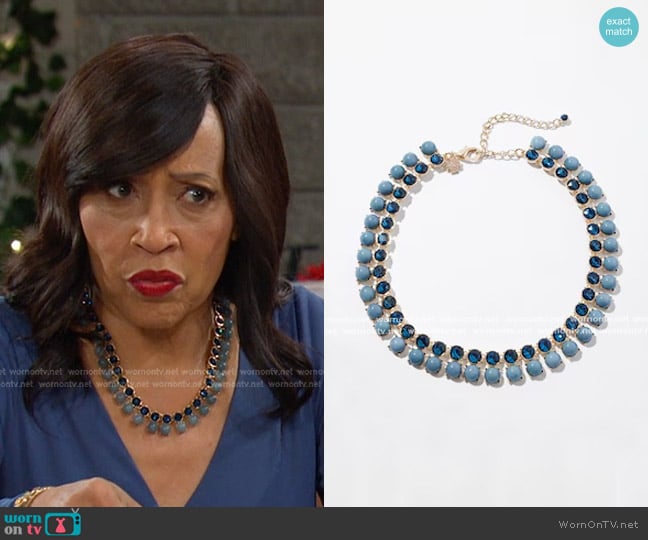 White House Black Market Double Row Short Strand Necklace in Gold Blue worn by Paulina Price (Jackée Harry) on Days of our Lives