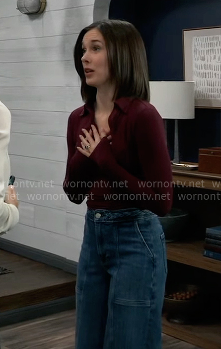 Willow’s burgundy collared top and jeans on General Hospital