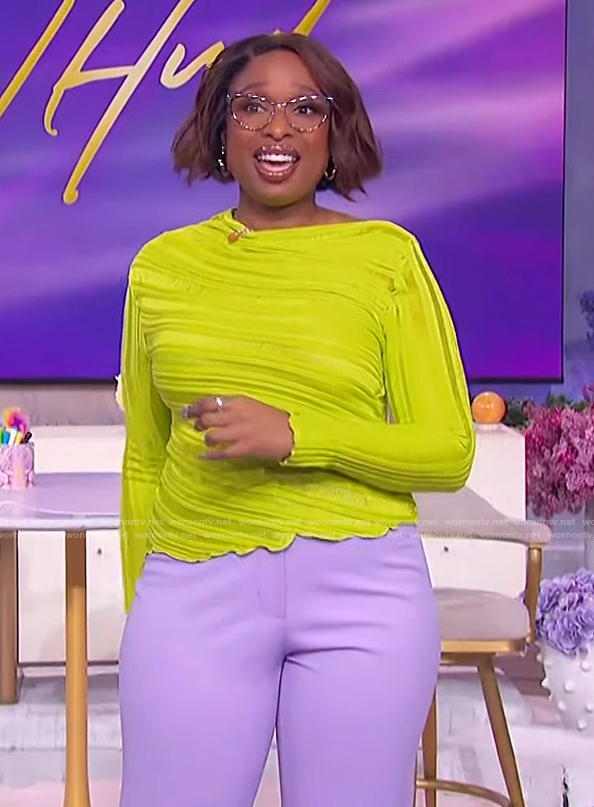 Jennifer’s yellow sheer top on The Jennifer Hudson Show