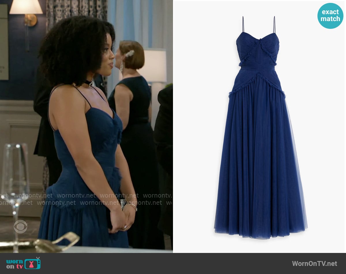 Zac Posen Pleated tulle gown worn by Eva Thomas (Ambyr Michelle) on Beyond the Gates