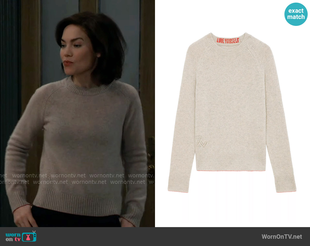 Zadig & Voltaire Sourcy Sweater worn by Elizabeth Webber (Rebecca Herbst) on General Hospital