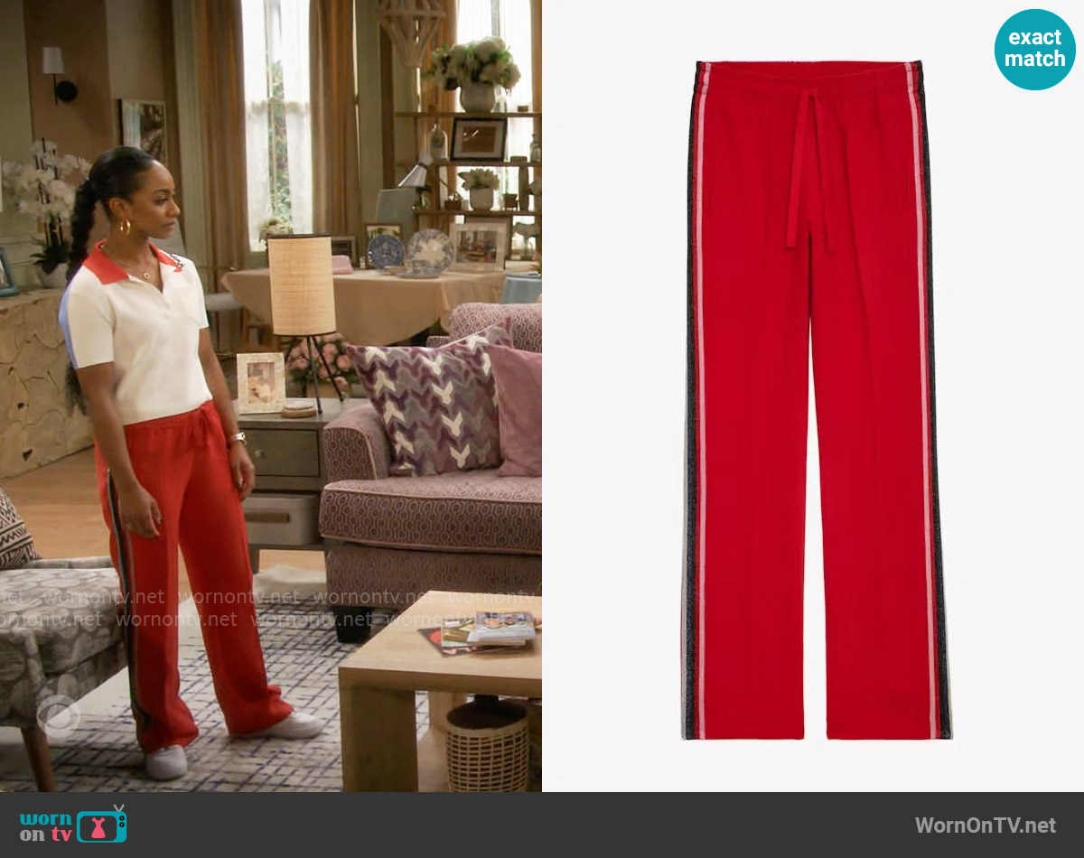 Zadig and Voltaire Pomy Crepe Track Pants worn by Nina (Tetona Jackson) on Poppas House