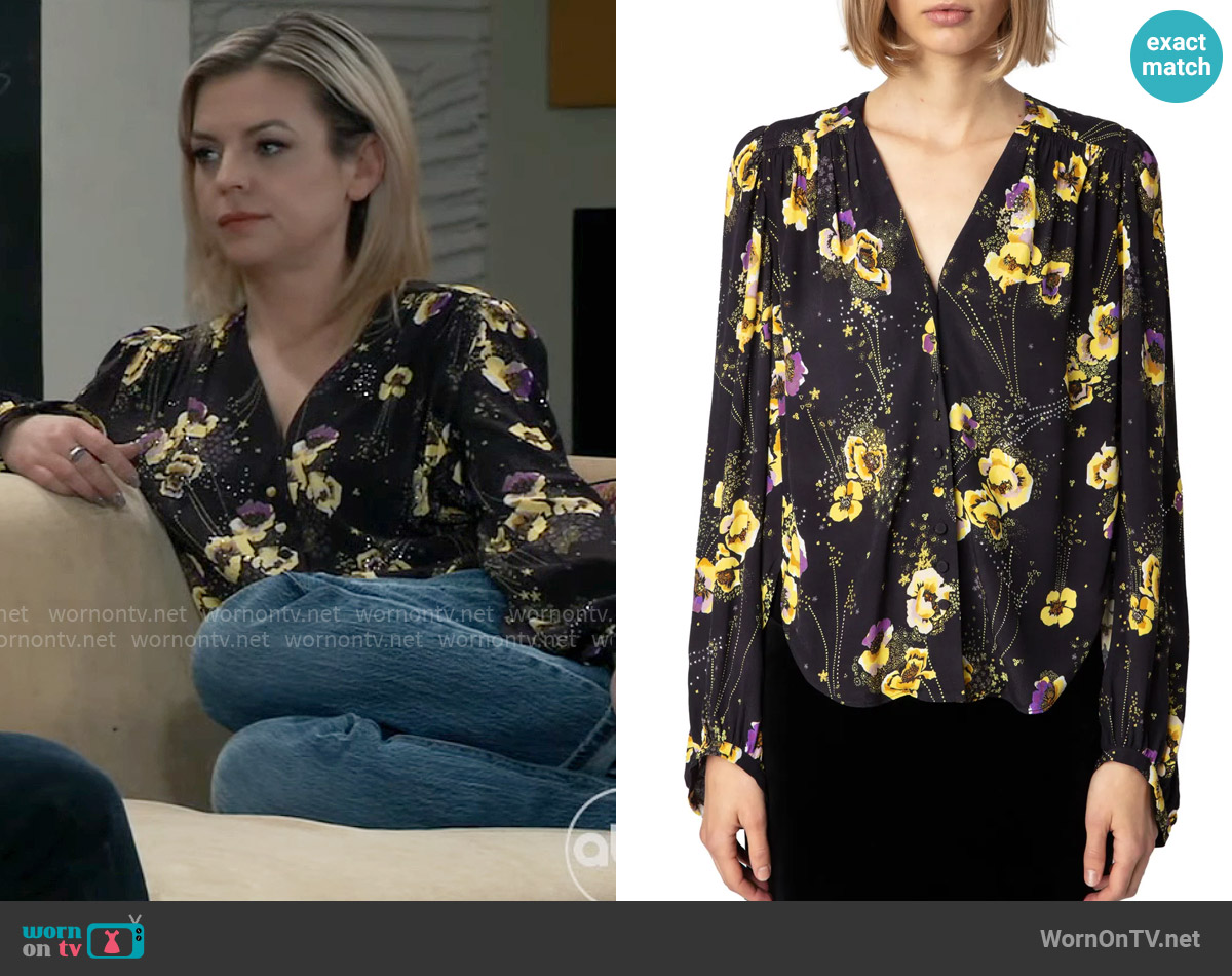 Zadig & Voltaire Turin Crepe Yoko Blouse worn by Maxie Jones (Kirsten Storms) on General Hospital
