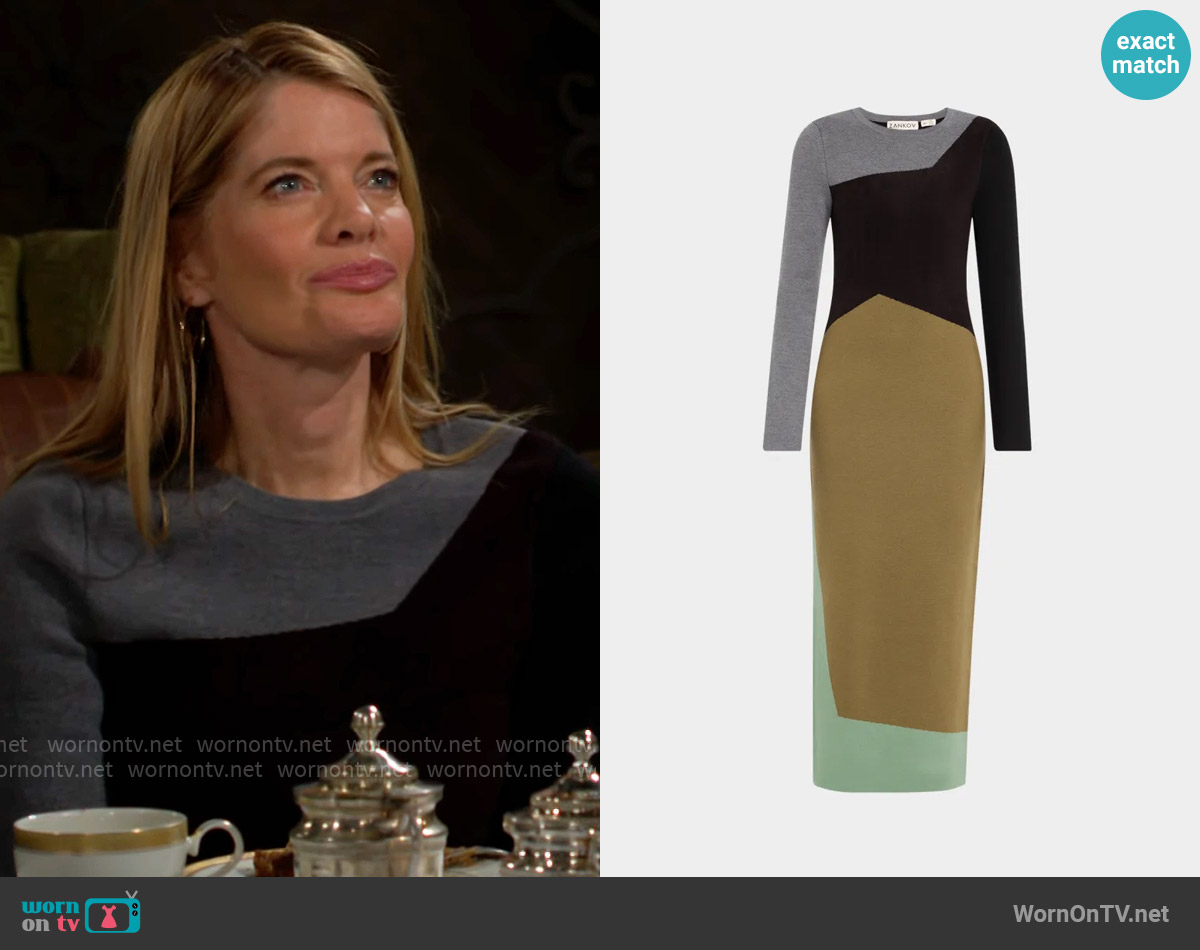 Zankov Miki Colorblock Knit Long-Sleeve Maxi Dress worn by Phyllis Summers (Michelle Stafford) on The Young and the Restless