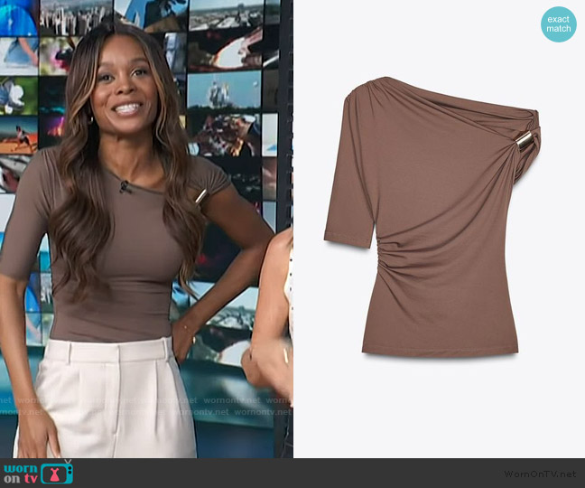 Zara Asymmetric Polyamide Top worn by Zuri Hall on Access Hollywood