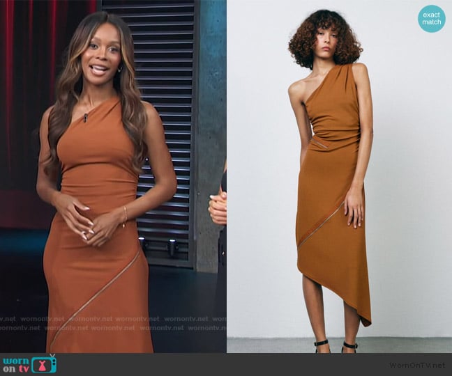 Zara Asymmetric Zipper Dress worn by Zuri Hall on Access Hollywood