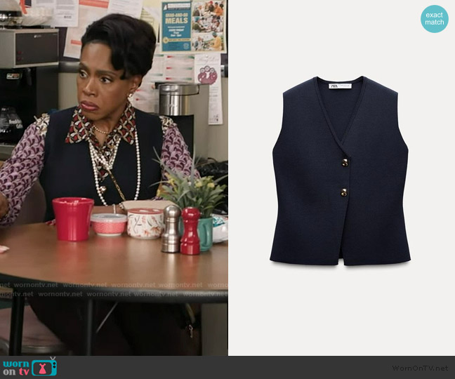 Zara Buttoned Knit Waistcoat worn by Barbara Howard (Sheryl Lee Ralph) on Abbott Elementary