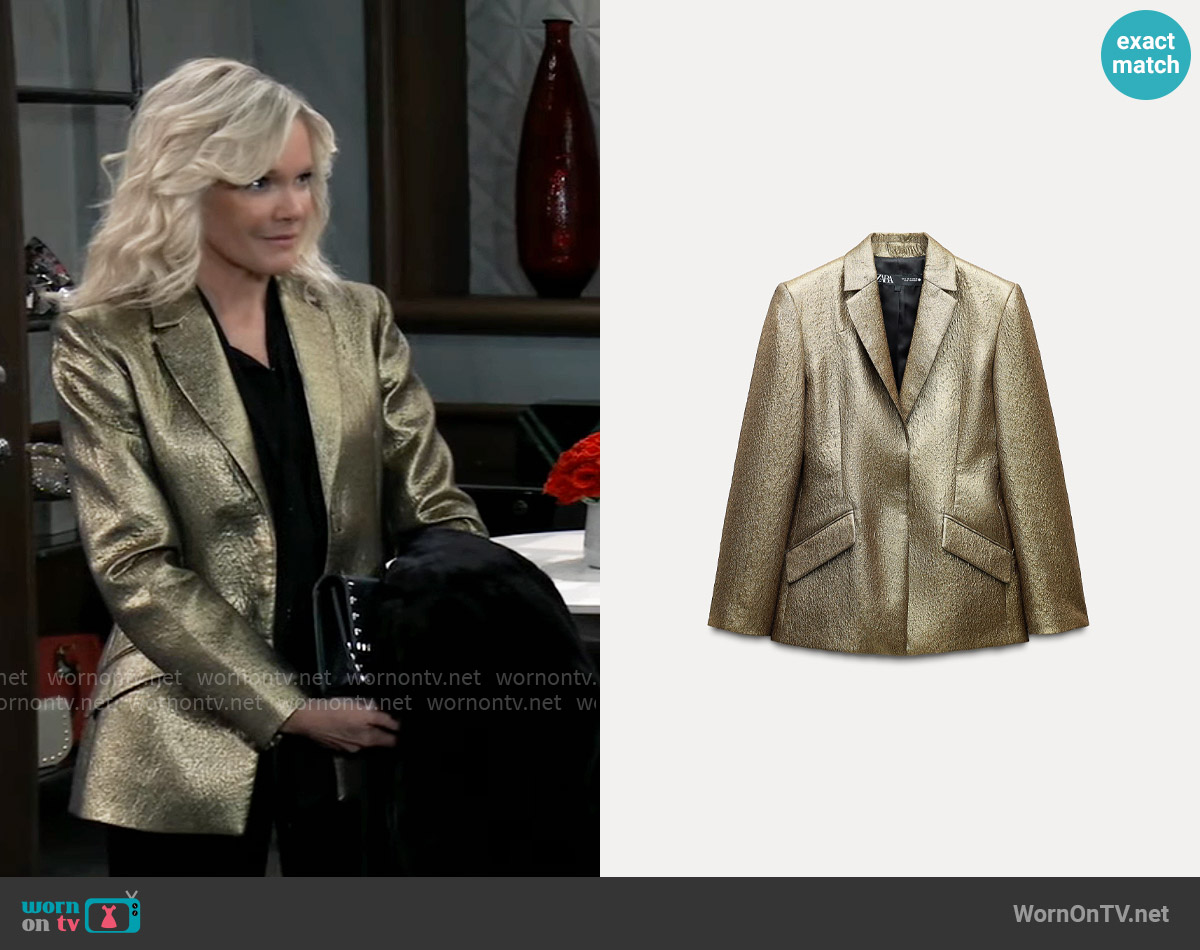 Zara Metallic Blazer worn by Ava Jerome (Maura West) on General Hospital