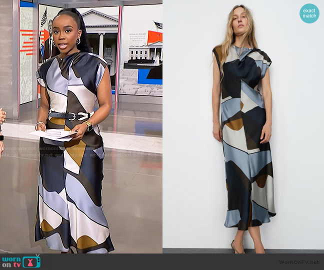 Zara Satin Printed Midi Dress worn by Zinhle Essamuah on NBC News Daily