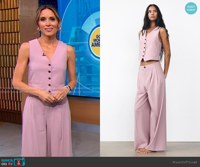 Zara Tab Waistcoat in Pale Pink worn by Rhiannon Ally on Good Morning America