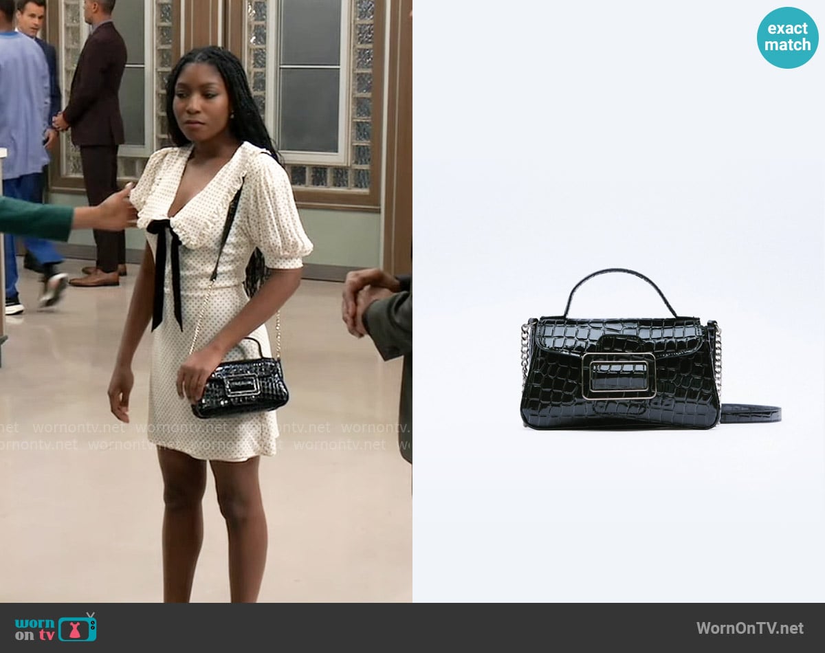 Zara Croc Crossbody Bag worn by Trina Robinson (Tabyana Ali) on General Hospital