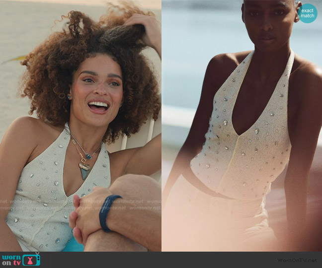Zara Jewel Halter Top worn by Sienna on Southern Charm