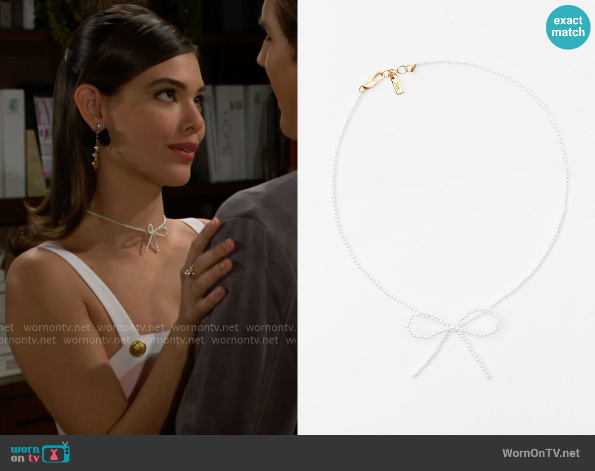 Zara Faux Pearl Bead Bow Necklace worn by Electra Forrester (Laneya Grace) on The Bold and the Beautiful