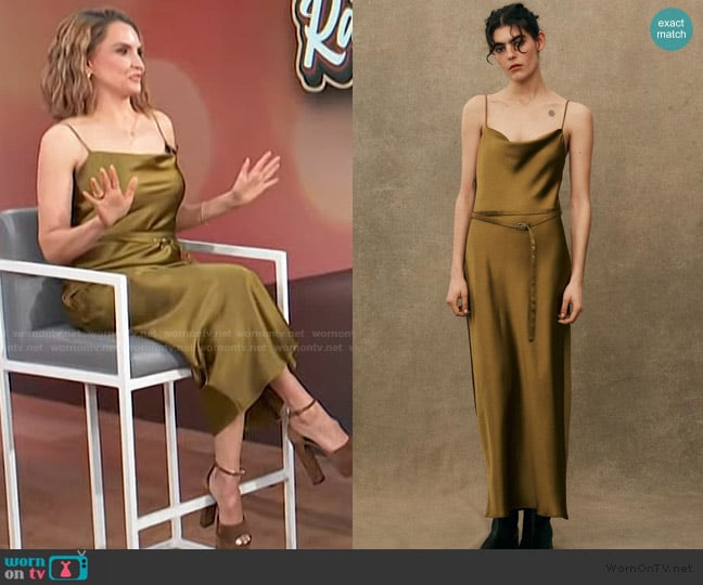 Zara Satin Midi Dress with Belt worn by Rachel Leigh Cook on Access Hollywood