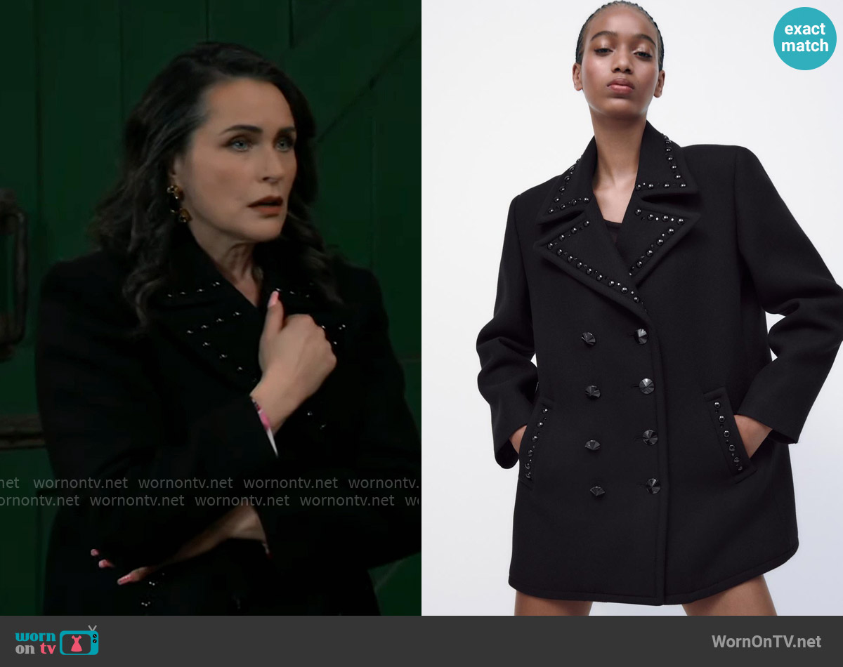Zara Wool Blend Studded Coat worn by Lois Cerullo (Rena Sofer) on General Hospital