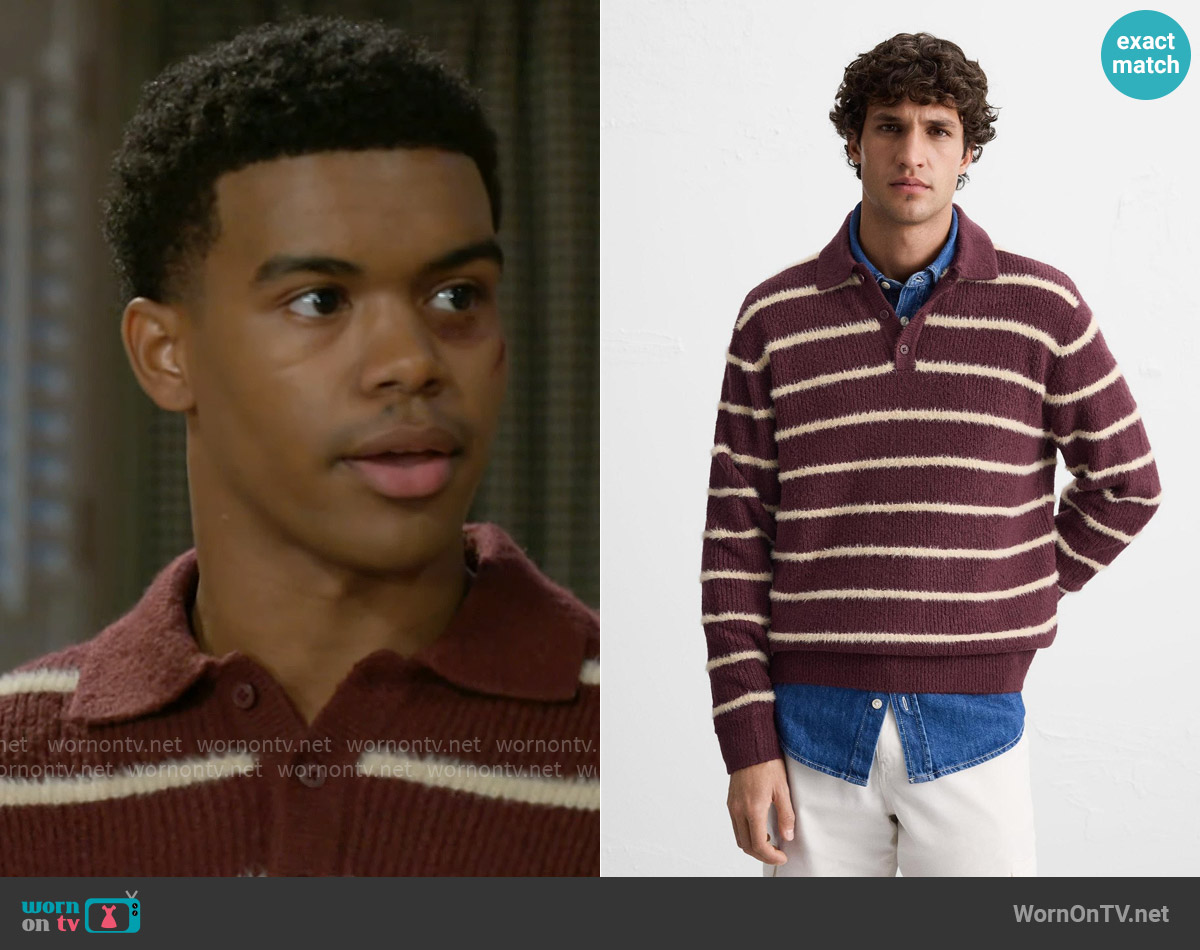 Zara Textured Stripe Knit Polo Sweater worn by Tyrell Richardson (Jaden Lucas Miller) on Beyond the Gates