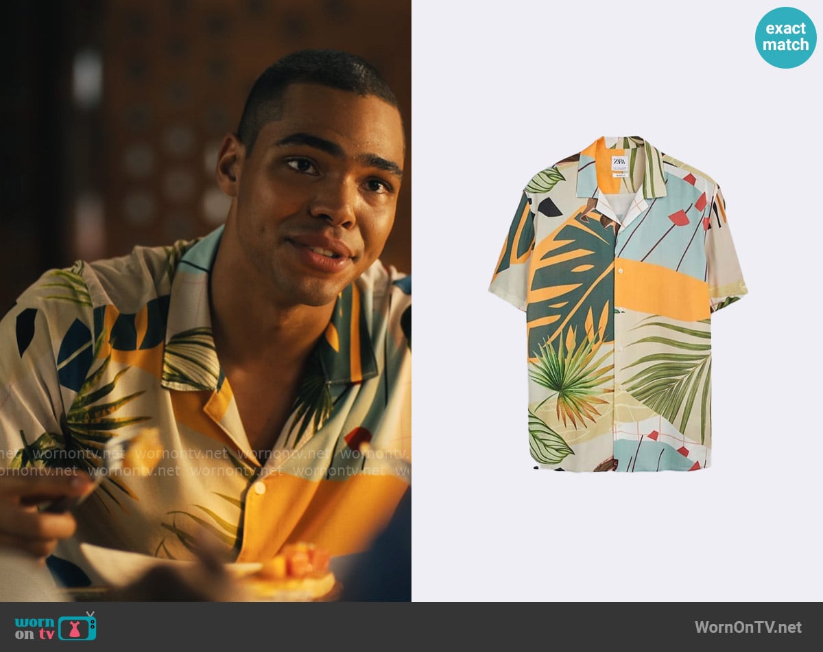 Zara Tropical Print Shirt worn by Zion Lindsey (Nicholas Duvernay) on The White Lotus