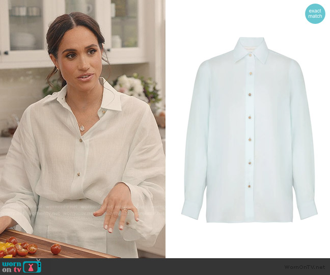 Zimmermann Natura Stand Collar Shirt worn by Meghan Markle on With Love Meghan