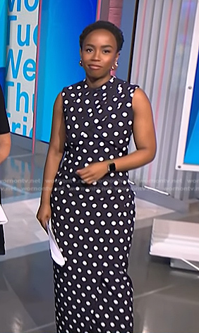 Zinhle’s black polka dot sleeveless dress on NBC News Daily
