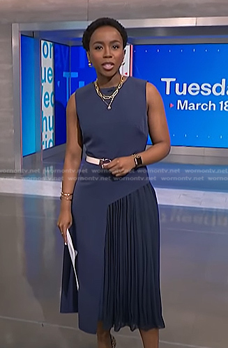 Zinhle’s navy pleated dress on NBC News Daily