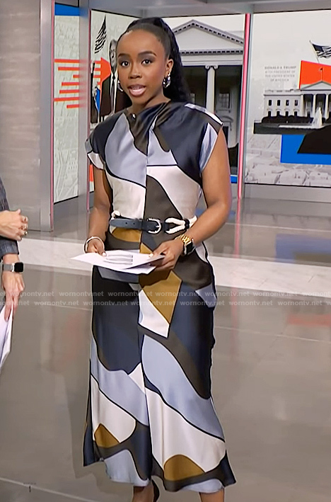 Zinhle’s satin geometric print dress on NBC News Daily