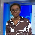 Zinhle Essamuah’s brown geometric print blouse on NBC News Daily