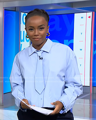 Zinhle’s blue tie neck shirt on NBC News Daily