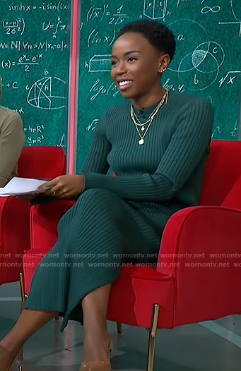 Zinhle’s green ribbed dress on NBC News Daily