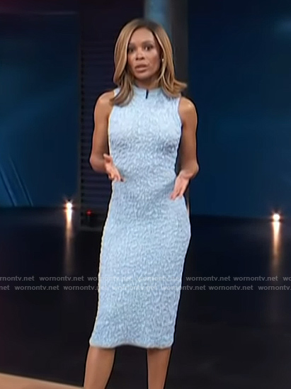 Zuri’s blue textured sleeveless dress on Access Hollywood