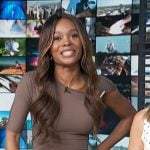 Zuri’s brown asymmetric mesh top on Access Hollywood
