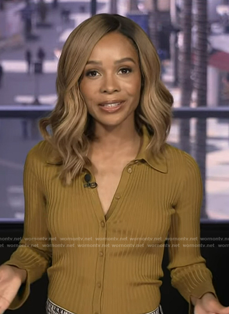 Zuri’s mustard ribbed cardigan on Access Hollywood