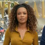 Zuri’s mustard ribbed cardigan on Access Hollywood