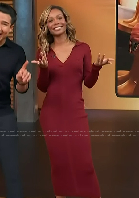 Zuri’s burgundy collared dress on Access Hollywood