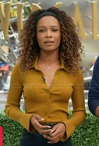 Zuri’s mustard ribbed cardigan on Access Hollywood