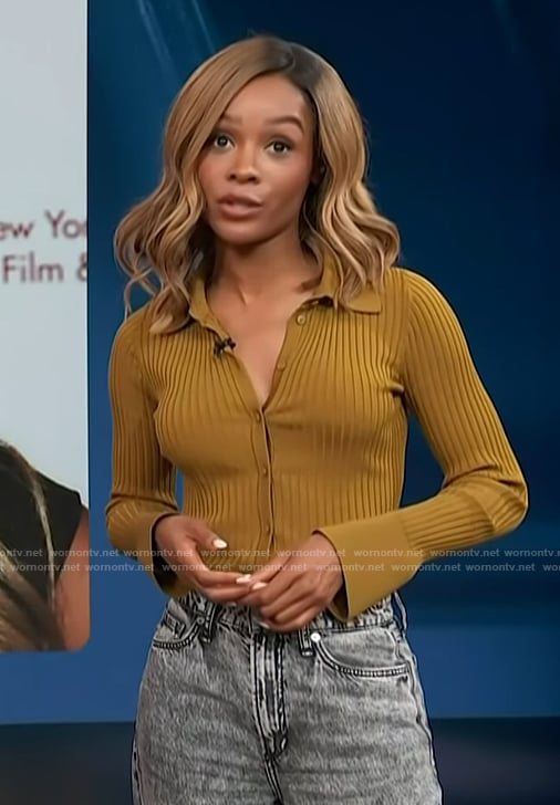 Zuri’s mustard ribbed cardigan on Access Hollywood