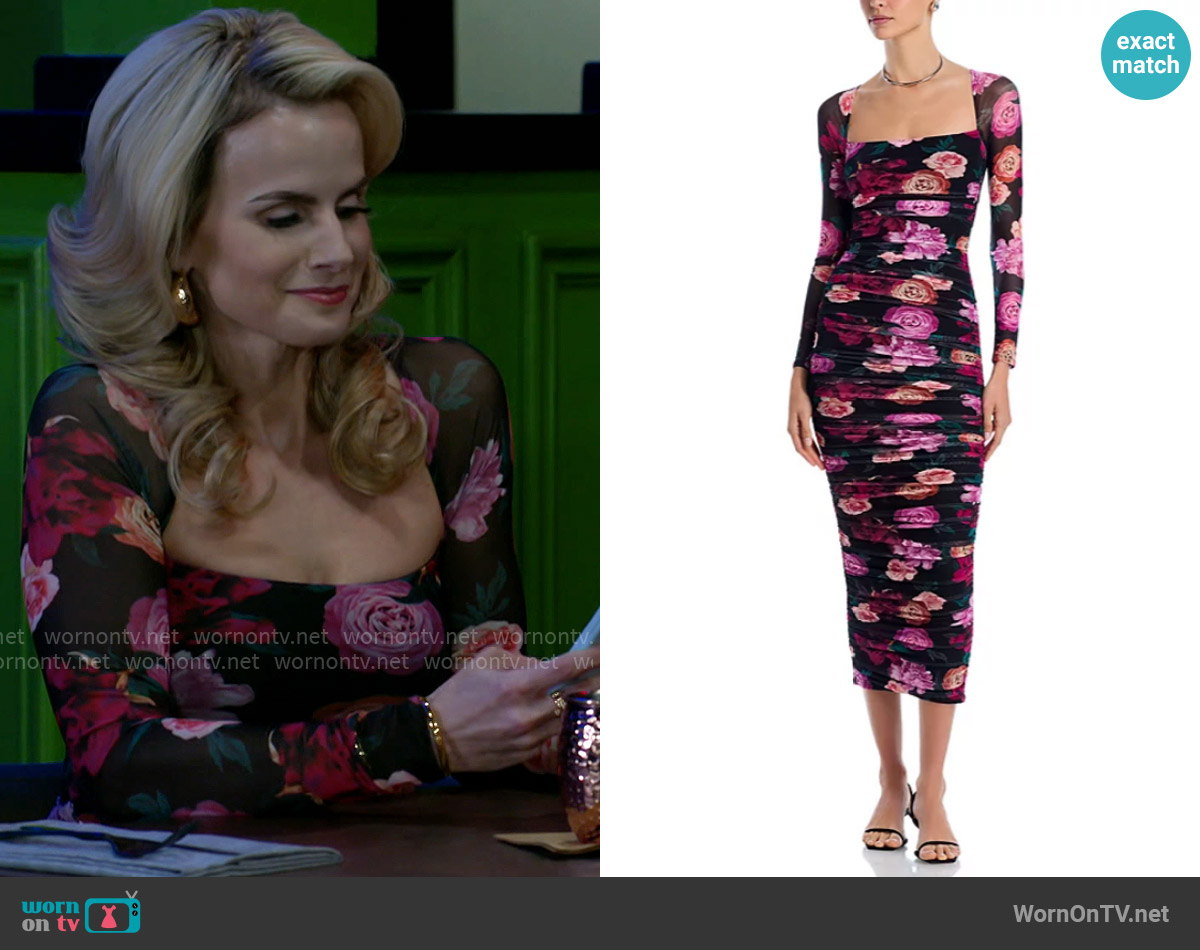 AFRM Maggie Ruched Square Neck Dress in Midnight Rain worn by Vanessa McBride (Lauren Buglioli) on Beyond the Gates