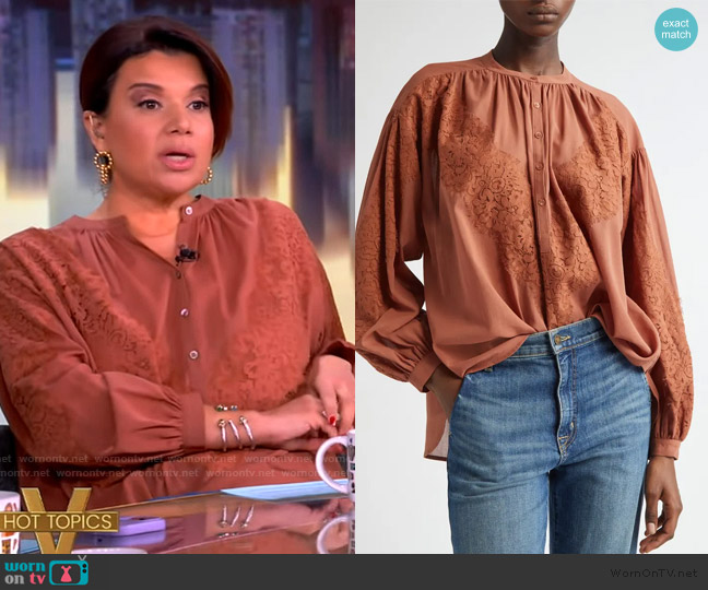 A.L.C. Elaine Lace Detail Cotton Button-Up Shirt worn by Ana Navarro on The View