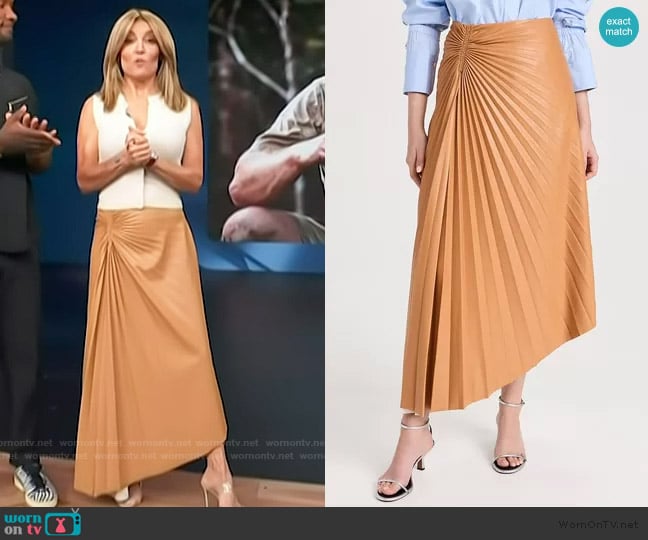 A.L.C. Tracy Skirt in Biscuit worn by Kit Hoover on Access Hollywood