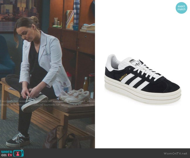 Adidas Gazelle Bold Sneakers in Black / Cloud White / Core White worn by Jo Wilson (Camilla Luddington) on Greys Anatomy