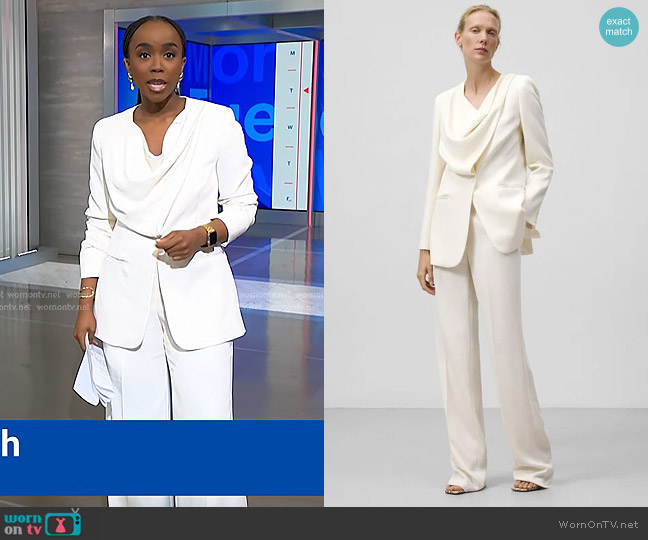 Adolfo Dominguez Blazer with Front Detail in Ecru worn by Zinhle Essamuah on NBC News Daily