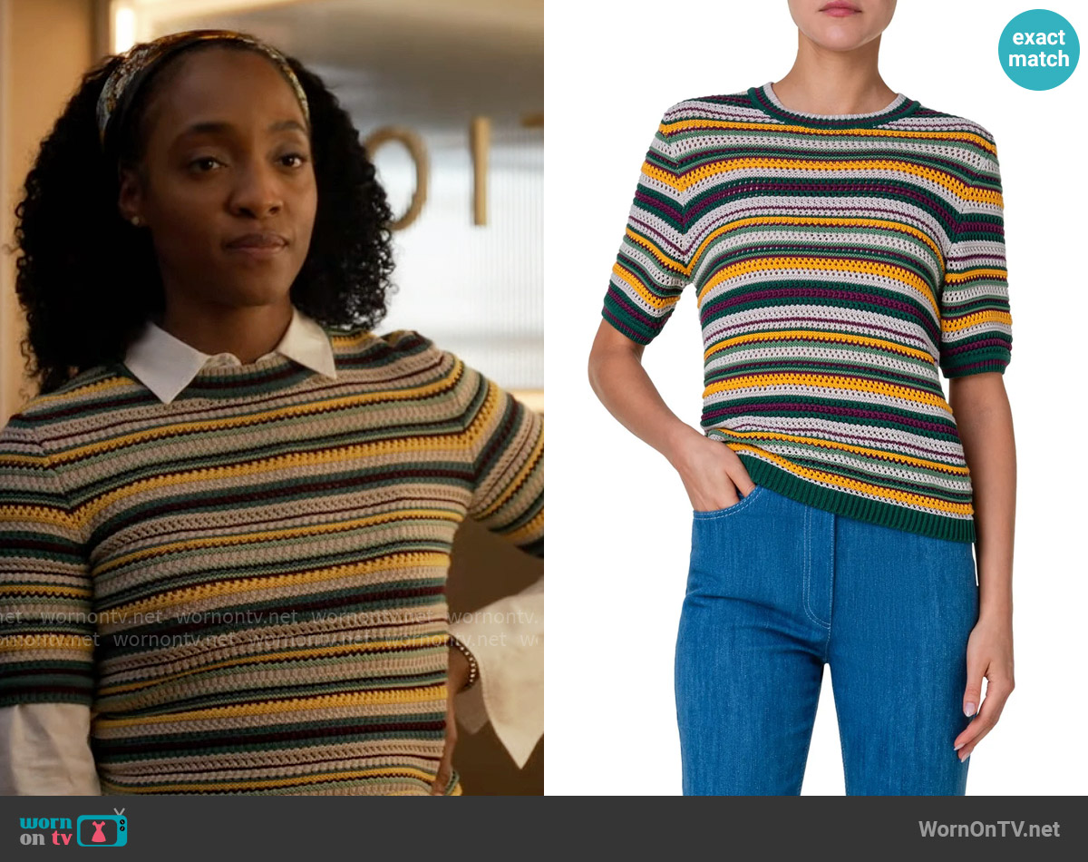 Akris Punto Stripe Short Sleeve Crewneck Sweater worn by Faith Mitchell (Iantha Richardson) on Will Trent