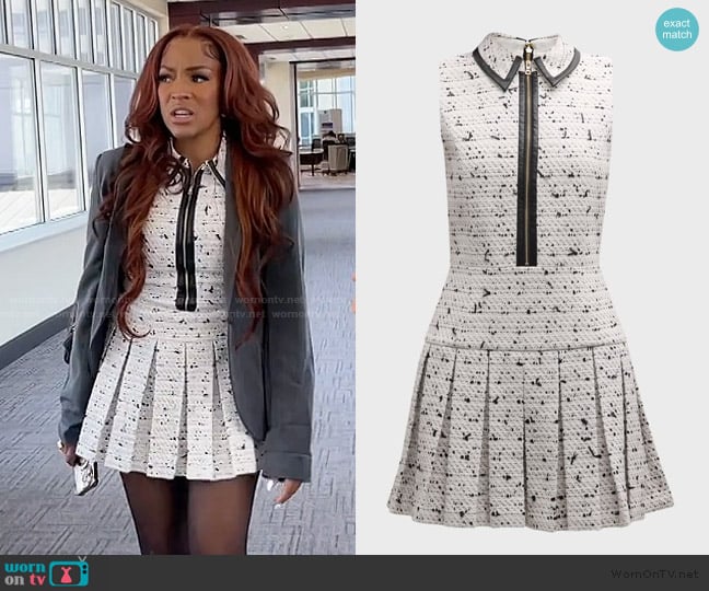 Alice + Olivia Ellis Tweed Box Pleat Dress worn by Drew Sidora on The Real Housewives of Atlanta