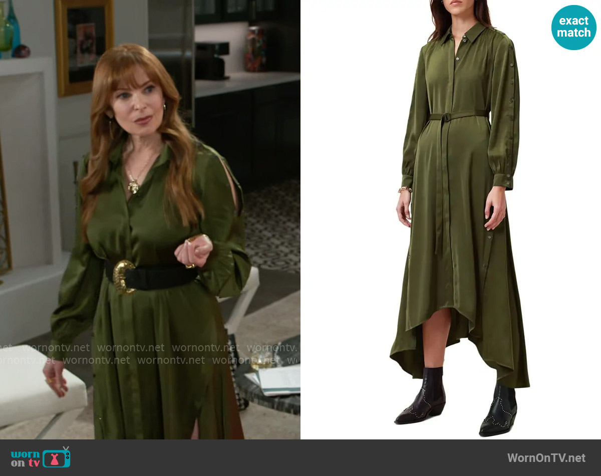 All Saints Lexi Dress in Rifle Green worn by Pamela Curtis (Cady McClain) on Beyond the Gates