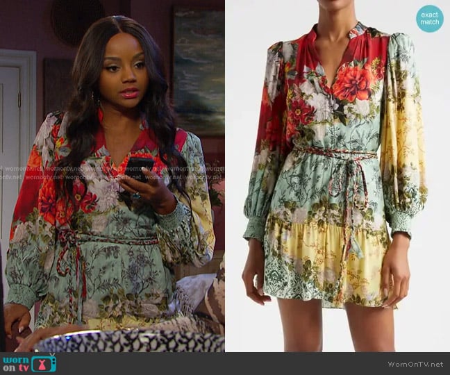 Alice + Olivia Antonette Dress in Oakley worn by Chanel Dupree (Raven Bowens) on Days of our Lives