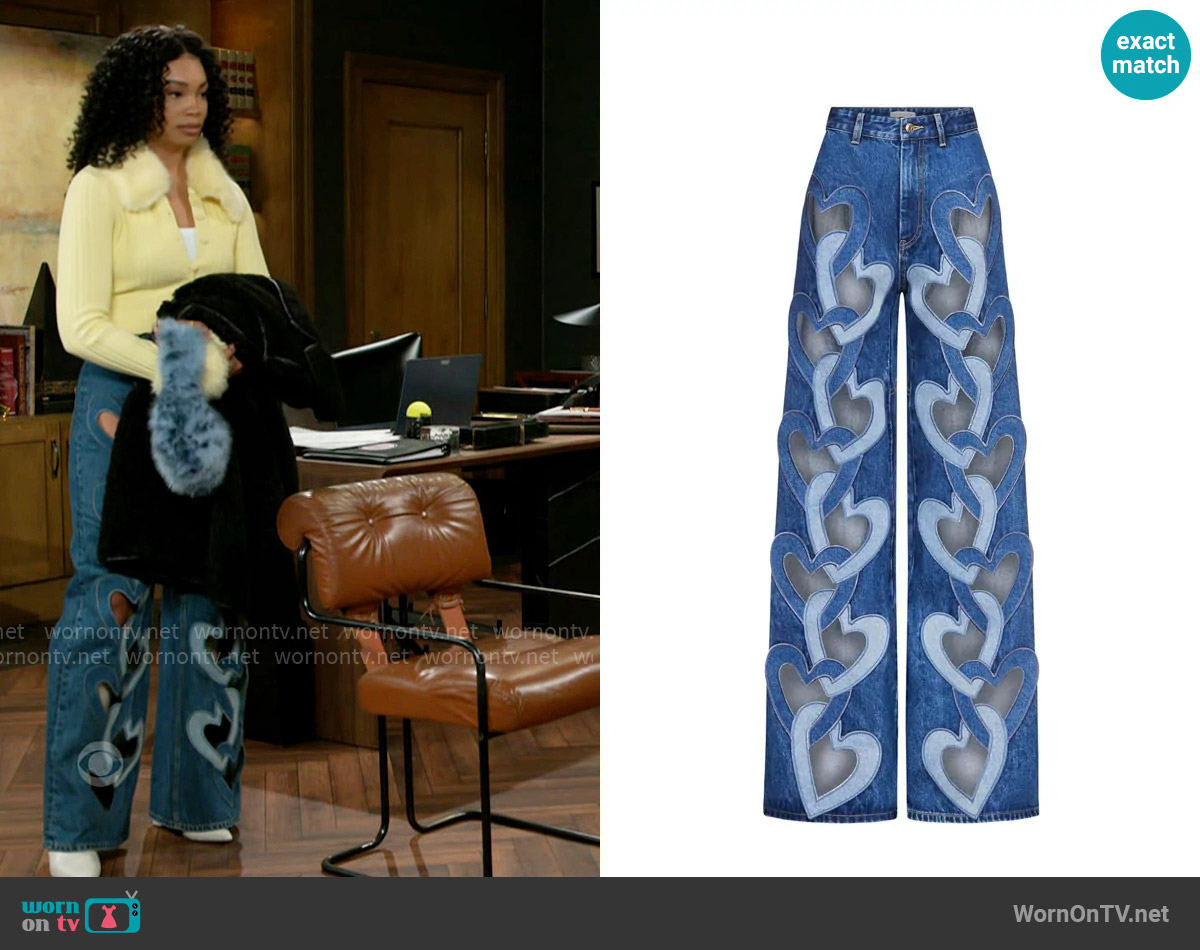 Area Heart Cutout Wide Leg Jeans worn by Chelsea Hamilton (RhonniRose Mantilla) on Beyond the Gates