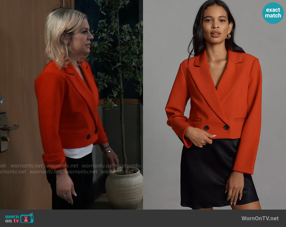 Avec Les Filles Cropped Boxy Suit Blazer worn by Maxie Jones (Kirsten Storms) on General Hospital