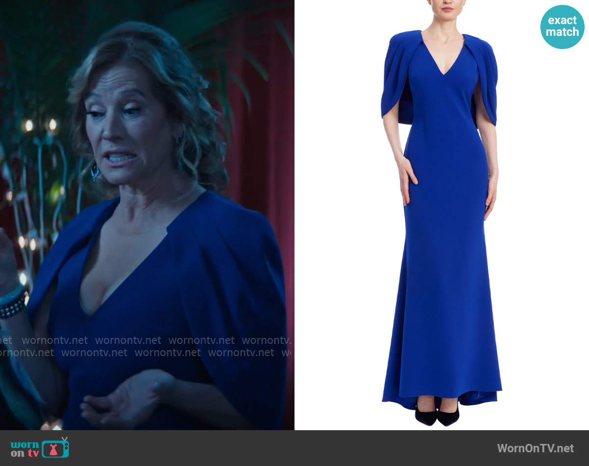 Badgley Mischka V-Neck Gown with Attached Caplet worn by Patty (Nancy Travis) on Grosse Pointe Garden Society
