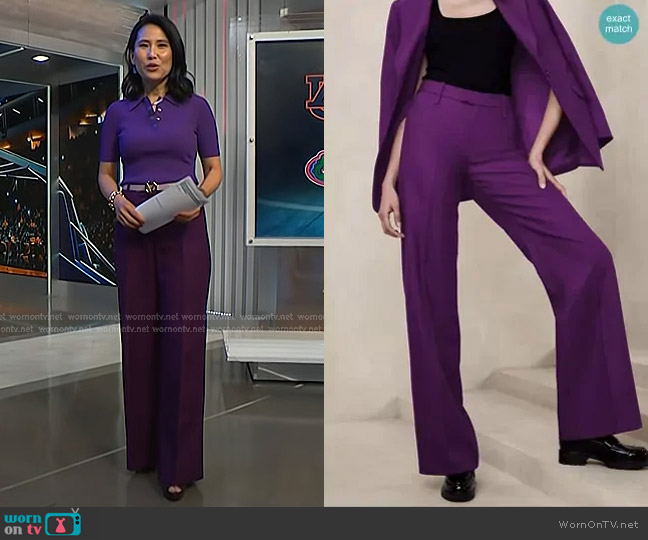 Banana Republic Lido Pants in Deep Purple worn by Vicky Nguyen on NBC News Daily